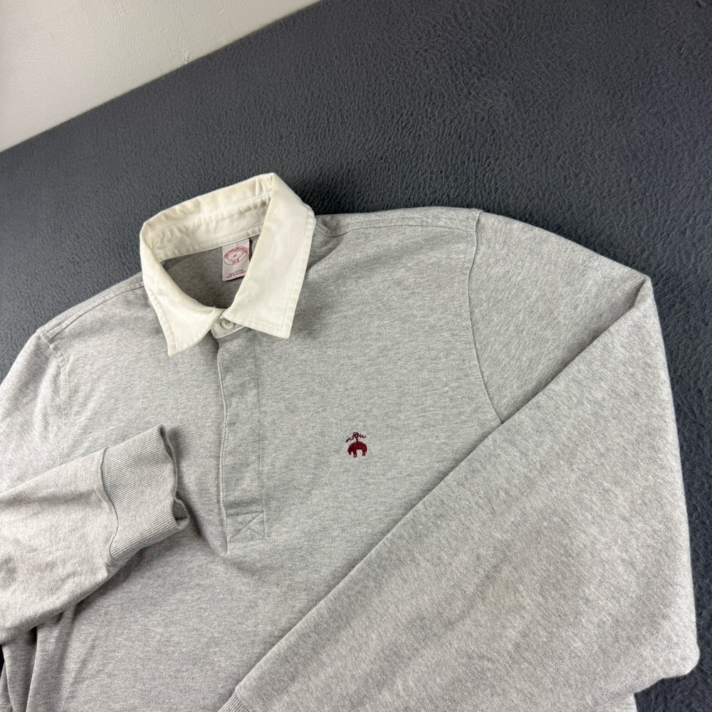 Brooks Brothers Shirt Men's XL Gray Rugby Solid Collared Y2K Preppy Logo Polo